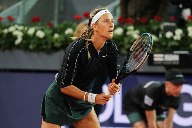 May 3, 2022, MADRID, MADRID, SPAIN: Victoria Azarenka from Belarus in action against Amanda Anisimova from Unites States during the Mutua Madrid Open 2022 celebrated at La Caja Magica on May 02, 2022, in Madrid, Spain. MADRID SPAIN - ZUMAa181 20220503_zaa_a181_041 Copyright: xIrinaxR.xHipolitox