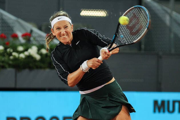 May 3, 2022, MADRID, MADRID, SPAIN: Victoria Azarenka from Belarus in action against Amanda Anisimova from Unites States during the Mutua Madrid Open 2022 celebrated at La Caja Magica on May 02, 2022, in Madrid, Spain. MADRID SPAIN - ZUMAa181 20220503_zaa_a181_042 Copyright: xIrinaxR.xHipolitox