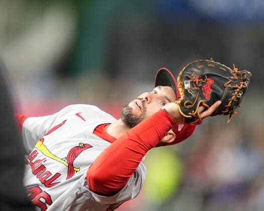 May 03, 2022: St. Louis Cardinals first baseman Paul Goldschmidt (46) makes a catch on an infield fly ball at Kauffman Stadium Kansas City, Missouri. The Kansas City Royals defeated the St. Louis Cardinals 7-1. CSM. Kansas City United States - ZUMAc04_ 20220503_zaf_c04_066 Copyright: xJonxRobichaudx