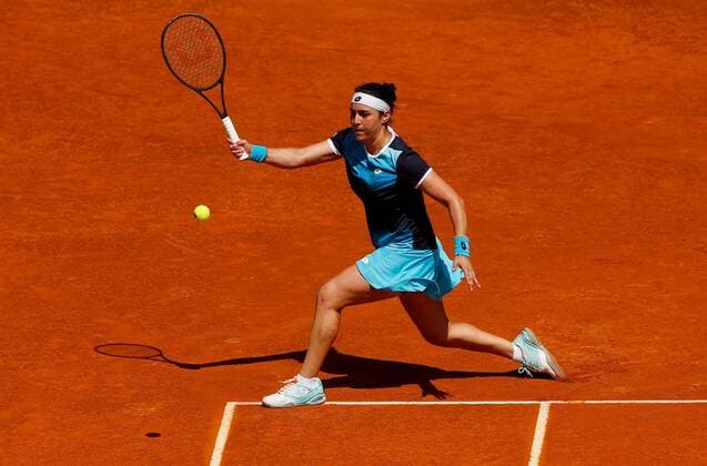 Mandatory Credit: Photo by Ella Ling Shutterstock (12922067b) Ons Jabeur of Tunisia in action Mutua Madrid Open, Tennis, La Caja Magica, Madrid, Spain - 04 May 2022 Mutua Madrid Open, Tennis, La Caja Magica, Madrid, Spain - 04 May 2022  Copyright: xEllaxLing Shutterstockx 12922067b