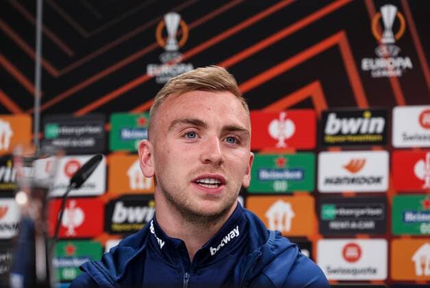 Mandatory Credit: Photo by Simon Dael Shutterstock (12923419a) Jarrod Bowen of West Ham United during a press conference, PK, Pressekonferenz West Ham Press Conference, UEFA Europa League, Football, Deutsche Bank Park Stadium, Frankfurt, Germany 04 May 2022 West Ham Press Conference, UEFA Europa League, Football, Deutsche Bank Park Stadium, Frankfurt, Germany 04 May 2022  Copyright: xSimonxDael Shutterstockx 12923419a