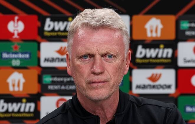 Mandatory Credit: Photo by Simon Dael Shutterstock (12923419f) David Moyes manager of West Ham United during a press conference, PK, Pressekonferenz West Ham Press Conference, UEFA Europa League, Football, Deutsche Bank Park Stadium, Frankfurt, Germany 04 May 2022 West Ham Press Conference, UEFA Europa League, Football, Deutsche Bank Park Stadium, Frankfurt, Germany 04 May 2022  Copyright: xSimonxDael Shutterstockx 12923419f