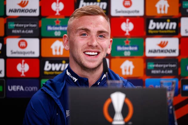 West Ham United press conference, PK, Pressekonferenz Jarrod Bowen of West Ham United during the West Ham United Press Conference before the UEFA Europa League Semi-Final Second Leg match against Eintracht Frankfurt at the Deutsche Bank Park, Frankfurt Content Not Available For UK Newspapers Copyright: xPaulxChestertonx FIL-16875-0009 UK Newspapers OUT