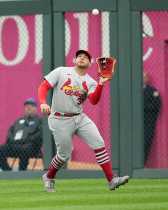 May 04, 2022: Juan Yepez make a catch in left field at Kauffman Stadium Kansas City, Missouri. The St Louis Cardinals beat the Kansas City Royals 10-0. CSM. Kansas City United States - ZUMAc04_ 20220504_zaf_c04_014 Copyright: xJonxRobichaudx