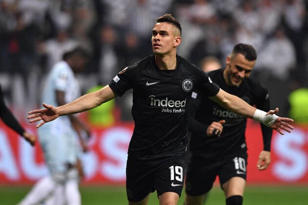 Soccer Europa League semi-final Eintracht Frankfurt West Ham United on 05 05 2022 at Deutsche Bank Park in Frankfurt Goal celebrations goal to 1 0 by Rafael Borre Frankfurt xHDx