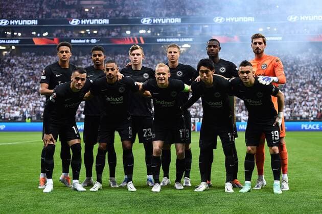 Soccer Europa League semifinal Eintracht Frankfurt West Ham United on 05 05 2022 at Deutsche Bank Park in Frankfurt team photo team photo Eintracht Frankfurt back row f l n r Tuta Ansgar Knauff Jens Petter Hauge Martin Hinteregger Evan Ndicka Kevin Trapp front row f l n r Filip Kostic Djibril Sow Sebastian Rode Daichi Kamada Rafael Borre xHDx