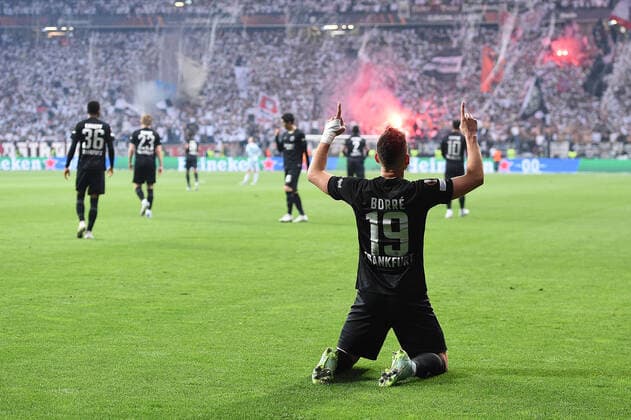 Soccer Europa League semi-final Eintracht Frankfurt West Ham United on 05 05 2022 at Deutsche Bank Park in Frankfurt Goal celebrations goal to 1 0 by Rafael Borre Frankfurt xHDx
