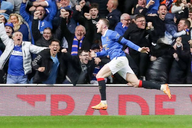 Glasgow Rangers RB Leipzig 05 05 2022 Glasgow, 05 05 2022, Ibrox Stadium, Football, 2021 2022 season, Europa League, Semi final, Glasgow Rangers RB Leipzig , In picture goal for Glasgow, goal celebration after 3 1, John Lundstram 4, Rangers UEFA regulations prohibit any use of photographs as image sequences and or quasi video