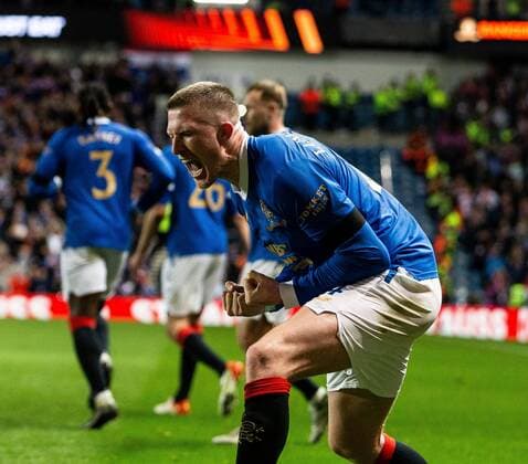 Mandatory Credit: Photo by Luke Nickerson Rangers FC Shutterstock (12926015bk) Rangers Midfielder John Lundstram celebrates scoring his sides third goal Rangers v RB Leipzig, UEFA Europa League, Semi Final, Second Leg, Football, Ibrox Stadium, Glasgow, UK - 05 May 2022 EDITORIAL USE ONLY No use with unauthorised audio, video, data, fixture lists, club league logos or live services. Online in-match use limited to 120 images, no video emulation. No use in betting, games or single club league player publications. Rangers v RB Leipzig, UEFA Europa League, Semi Final, Second Leg, Football, Ibrox Stadium, Glasgow, UK - 05 May 2022 EDITORIAL USE ONLY No use with unauthorised audio, video, data, fixture lists, club league logos or live services. Online in-match use limited to 120 images, no video emulation. No use in betting, games or single club league player publications. Copyright: xLukexNickerson RangersxFC Shutterstockx 12926015bk