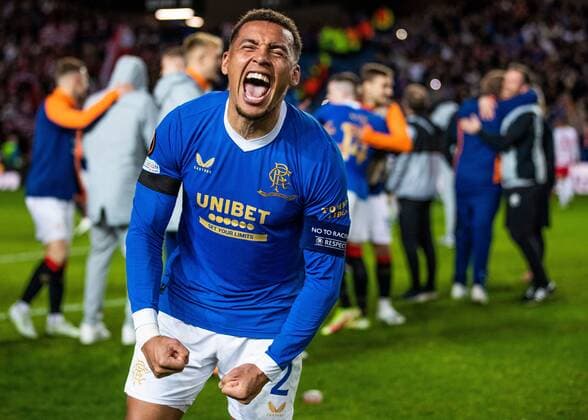 Mandatory Credit: Photo by Kirk O Rourke Rangers FC Shutterstock (12926021bg) Rangers captain James Tavernier celebrates at the end of the Europa League Semi Final match against RB Leipzig at Ibrox Stadium, Glasgow. Rangers v RB Leipzig, UEFA Europa League, Semi Final, Second Leg, Football, Ibrox Stadium, Glasgow, UK - 05 May 2022 EDITORIAL USE ONLY No use with unauthorised audio, video, data, fixture lists, club league logos or live services. Online in-match use limited to 120 images, no video emulation. No use in betting, games or single club league player publications. Rangers v RB Leipzig, UEFA Europa League, Semi Final, Second Leg, Football, Ibrox Stadium, Glasgow, UK - 05 May 2022 EDITORIAL USE ONLY No use with unauthorised audio, video, data, fixture lists, club league logos or live services. Online in-match use limited to 120 images, no video emulation. No use in betting, games or single club league player publications. Copyright: xKirkxO Rourke RangersxFC Shutterstockx 12926021bg