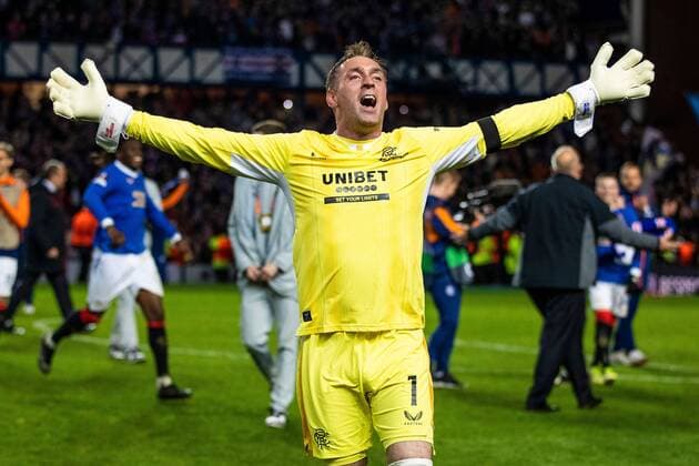 Mandatory Credit: Photo by Kirk O Rourke Rangers FC Shutterstock (12926021cj) Rangers goalkeeper Allan McGregor celebrates at the end of the Europa League Semi Final match against RB Leipzig at Ibrox Stadium, Glasgow. Rangers v RB Leipzig, UEFA Europa League, Semi Final, Second Leg, Football, Ibrox Stadium, Glasgow, UK - 05 May 2022 EDITORIAL USE ONLY No use with unauthorised audio, video, data, fixture lists, club league logos or live services. Online in-match use limited to 120 images, no video emulation. No use in betting, games or single club league player publications. Rangers v RB Leipzig, UEFA Europa League, Semi Final, Second Leg, Football, Ibrox Stadium, Glasgow, UK - 05 May 2022 EDITORIAL USE ONLY No use with unauthorised audio, video, data, fixture lists, club league logos or live services. Online in-match use limited to 120 images, no video emulation. No use in betting, games or single club league player publications. Copyright: xKirkxO Rourke RangersxFC Shutterstockx 12926021cj