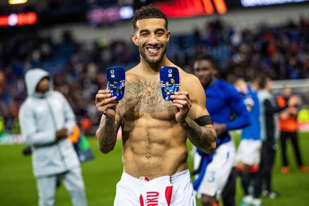 Mandatory Credit: Photo by Kirk O Rourke Rangers FC Shutterstock (12926021ee) Connor Goldson of Rangers celebrates at the end of the Europa League Semi Final match against RB Leipzig at Ibrox Stadium, Glasgow. Rangers v RB Leipzig, UEFA Europa League, Semi Final, Second Leg, Football, Ibrox Stadium, Glasgow, UK - 05 May 2022 EDITORIAL USE ONLY No use with unauthorised audio, video, data, fixture lists, club league logos or live services. Online in-match use limited to 120 images, no video emulation. No use in betting, games or single club league player publications. Rangers v RB Leipzig, UEFA Europa League, Semi Final, Second Leg, Football, Ibrox Stadium, Glasgow, UK - 05 May 2022 EDITORIAL USE ONLY No use with unauthorised audio, video, data, fixture lists, club league logos or live services. Online in-match use limited to 120 images, no video emulation. No use in betting, games or single club league player publications. Copyright: xKirkxO Rourke RangersxFC Shutterstockx 12926021ee
