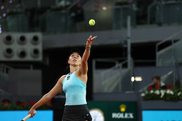 May 6, 2022, MADRID, MADRID, SPAIN: Jessica Pegula of United States in action against Jil Teichmann of Switzerland during the Mutua Madrid Open 2022 celebrated at La Caja Magica on May 05, 2022, in Madrid, Spain. MADRID SPAIN - ZUMAa181 20220506_zaa_a181_028 Copyright: xOscarxJ.xBarrosox