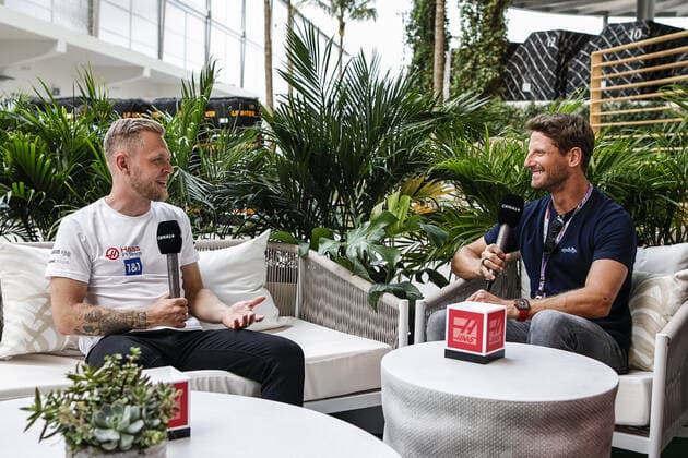 Romain Grosjean, portrait interview Canal + with MAGNUSSEN Kevin (den), Haas F1 Team VF-22 Ferrari, portrait during the Formula 1 Crypto.com Miami Grand Prix 2022, 5th round of the 2022 FIA Formula One World Championship, WM, Weltmeisterschaft on the Miami International Autodrome, from May 6 to 8, 2022 in Miami Gardens, Florida, United States of America - F1 - MIAMI GRAND PRIX 2022 DPPI Panoramic 00122013__R5_5834