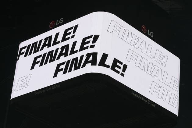 Soccer Europa League semifinal Eintracht Frankfurt West Ham United on 05 05 2022 at Deutsche Bank Park in Frankfurt scoreboard video screen with final lettering UR