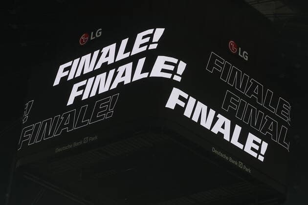 Soccer Europa League semifinal Eintracht Frankfurt West Ham United on 05 05 2022 at Deutsche Bank Park in Frankfurt scoreboard video screen with final lettering UR