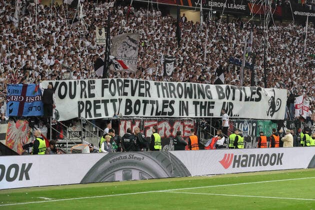 Soccer Europa League semi-final Eintracht Frankfurt West Ham United on 05 05 2022 at Deutsche Bank Park in Frankfurt banner in the northwest curve UR