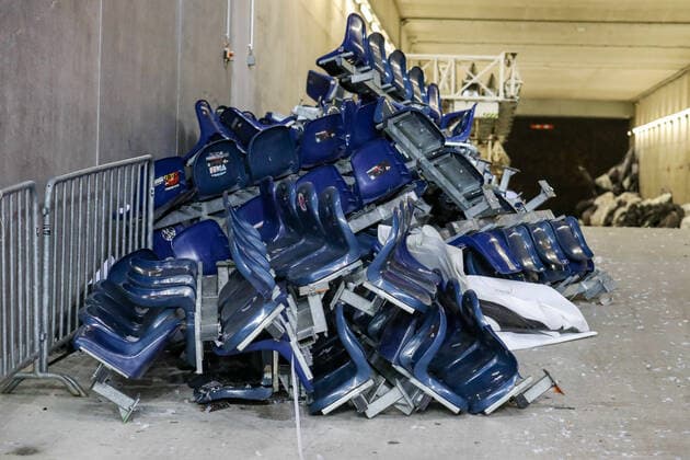 Soccer Europa League semifinal Eintracht Frankfurt West Ham United on 05 05 2022 at Deutsche Bank Park in Frankfurt seat shells dismantled seats feature, symbol, symbol photo, characteristic, detail UR