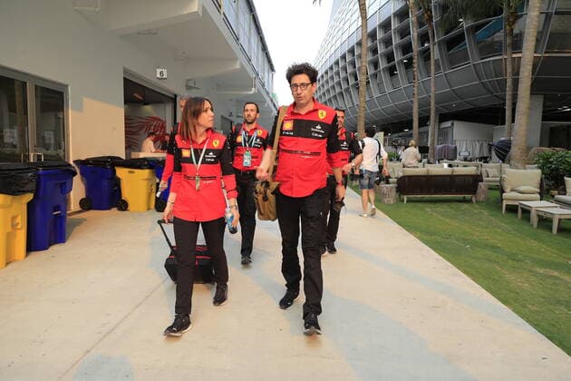 MIAMI GARDENS, FL - MAY 05: Members of the Scuderia Ferrari team and Mattia Binotto (R), team principal of Scuderia Ferrari leave the paddock after the set up day before the Crypto.com Miami Grand Prix on May 5, 2022 at the Miami International Autodrome in Miami Gardens, Florida. (Photo by David J. Griffin Icon Sportswire) AUTO: MAY 05 F1 Crypto.com Miami Grand Prix Icon9532205051311