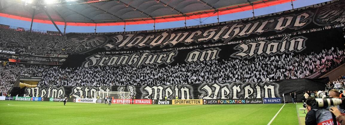 05 05 2022Frankfurt am Main, Deutsche Bank Park Football, UEFA Europa League semifinals Eintracht Frankfurt West Ham United My city, My club, in the Norwestkurfe the Ultras fans again staged a massive choreo emspor, DFL regulations prohibit any use of photographs as image sequences and or quasi video