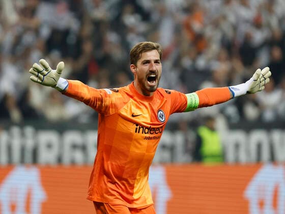 05 05 2022, football, Europa League, semi-final, Eintracht Frankfurt West Ham United, GER, Frankfurt am Main, Deutsche Bank Park picture v li goalkeeper Kevin Trapp Eintracht Frankfurt celebrates victory, jubilation, joy, rejoice, cheering, jubilation, emotions Copyright: HMBxMedia xHeikoxBecker