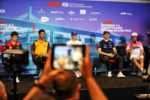 16 Charles Leclerc MCO, Scuderia Ferrari , 3 Daniel Ricciardo AUS, McLaren F1 Team , 47 Mick Schumacher DEU, Haas F1 Team , 6 Nicholas Latifi CAN, Williams Racing , 14 Fernando Alonso ESP, BWT Alpine F1 Team , F1 Grand Prix of Miami at Miami International Autodrome on May 6, 2022 in Miami, United States of America Photo by Anthony Rew DPPI via HOCH ZWEI Miami United States of America