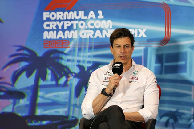 WOLFF Toto (aut), Team Principal & CEO of Mercedes AMG F1 Team, portrait in the FIA press conference, PK, Pressekonferenz during the Formula 1 Crypto.com Miami Grand Prix 2022, 5th round of the 2022 FIA Formula One World Championship, WM, Weltmeisterschaft on the Miami International Autodrome, from May 6 to 8, 2022 in Miami Gardens, Florida, United States of America - F1 - MIAMI GRAND PRIX 2022 DPPI Panoramic  B40X8169