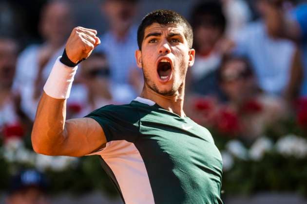 Sport Bilder des Tages May 7, 2022, Madrid, Madrid, Spain: Carlos ALCARAZ (ESP) celebrates a point against Novak Djokovic (SRB) at Day 10 of the Madrid Open 2022. Madrid Spain - ZUMAo105 20220507_zap_o105_027 Copyright: xMatthiasxOesterlex