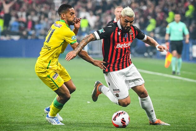 May 7, 2022, Saint-Denis, France, France: Jean-Charles CASTELLETTO of Nantes and Andy DELORT of Nice during the French Cup Final match between OGC Nice and FC Nantes at Stade de France on May 07, 2022 in Saint-Denis near Paris, France. Saint-Denis France - ZUMAm308 20220507_zsp_m308_003 Copyright: xMatthieuxMirvillex