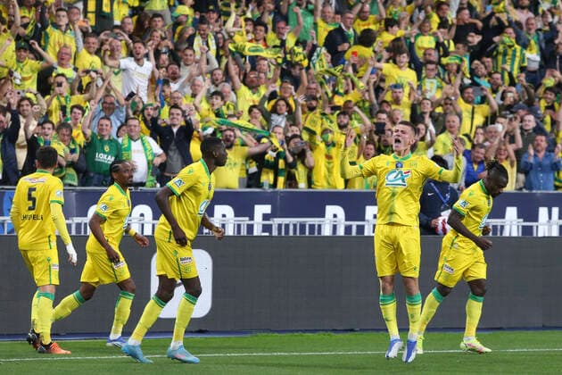 Joie des joueurs de Nantes apres le but de Ludovic Blas (Nantes) - Quentin Merlin (Nantes) FOOTBALL : Nice Vs Nantes - Coupe de France - Finale - 07 05 2022 MichaelBaucher Panoramic 