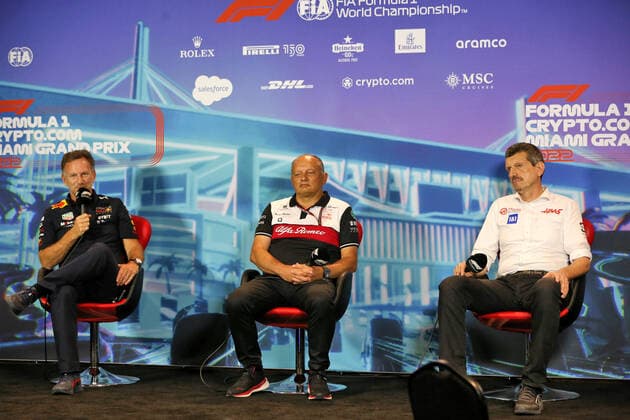 Christian Horner GBR, Oracle Red Bull Racing , Frederic Vasseur FRA, Alfa Romeo F1 Team ORLEN , Guenther Steiner ITA, Haas F1 Team , F1 Grand Prix of Miami at Miami International Autodrome on May 7, 2022 in Miami, United States of America Photo by Anthony Rew DPPI via HOCH ZWEI Miami United States of America