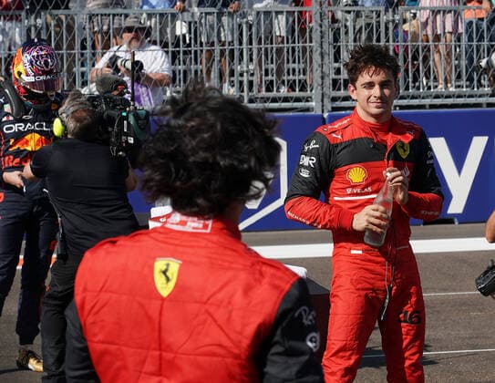 FORMULA 1 CRYPTO COM MIAMI GRAND PRIX 08 05 2022, Miami International Autodrome, Miami, FORMULA 1 CRYPTO COM MIAMI GRAND PRIX ,in the picture pole position for Charles Leclerc MCO , Scuderia Ferrari, his teammate Carlos Sainz Jr ESP , Scuderia Ferrari starts second nordphotoxGmbHx xBratic nph00250
