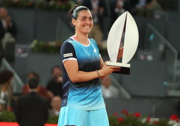 Ons Jabeur of Tunisie during the Mutua Madrid Open 2022 tennis tournament on May 7, 2022 at Caja Magica stadium in Madrid, Spain TENNIS : Mutua Madrid Open Finale Dames 2022 - 07 05 2022 LaurentLairys Panoramic 