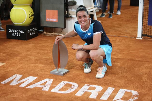 Ons Jabeur of Tunisie during the Mutua Madrid Open 2022 tennis tournament on May 7, 2022 at Caja Magica stadium in Madrid, Spain TENNIS : Mutua Madrid Open Finale Dames 2022 - 07 05 2022 LaurentLairys Panoramic 