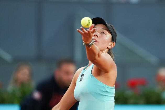 May 7, 2022, Madrid, Spain: Jessica Pegula of the United States plays during the Women s Singles final match against Ons Jabeur of Tunisia on day ten of Mutua Madrid Open at La Caja Magica in Madrid. Madrid Spain - ZUMAs197 20220507_zab_s197_042 Copyright: xAtilanoxGarciax