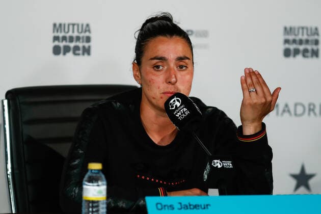 May 8, 2022, MADRID, MADRID, SPAIN: Ons Jabeur of Tunisia attends her press conference, PK, Pressekonferenz during the Mutua Madrid Open 2022 celebrated at La Caja Magica on May 07, 2022, in Madrid, Spain. MADRID SPAIN - ZUMAa181 20220508_zaa_a181_033 Copyright: xIrinaxR.xHipolitox