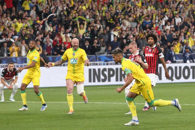 Joie des joueurs de Nantes apres le but de Ludovic Blas (Nantes) - Nicolas Pallois (Nantes) FOOTBALL : Nice Vs Nantes - Coupe de France - Finale - 07 05 2022 MichaelBaucher Panoramic 