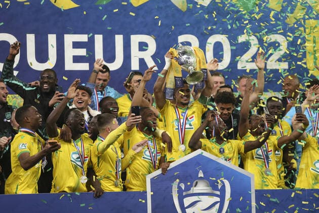 Joie des joueurs du FC Nantes - Remise de Coupe - trophee FOOTBALL : Nice Vs Nantes - Coupe de France - Finale - 07 05 2022 MichaelBaucher Panoramic 