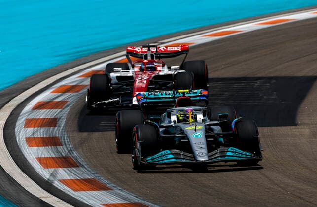 44 Lewis Hamilton GBR, Mercedes AMG Petronas F1 Team , 77 Valtteri Bottas FIN, Alfa Romeo F1 Team ORLEN , F1 Grand Prix of Miami at Miami International Autodrome on May 7, 2022 in Miami, United States of America Photo by HOCH ZWEI Miami United States of America