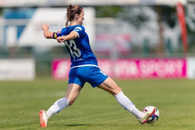 Willstaett, Germany, May 8th 2022: Michaela Brandenburg (13 Sand) controls the ball during the FLYERALARM Frauen-Bundesliga game between SC Sand and 1. FC Koeln at Adams Arena in Willstaett, Germany Dan O Connor SPP FLYERALARM Frauen-Bundesliga - SC Sand v 1. FC Koeln - Adams Arena 