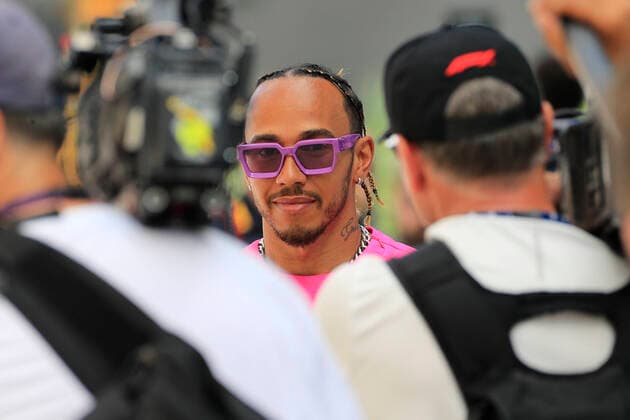 MIAMI GARDENS, FL - MAY 08: Mercedes-AMG Petronas driver Lewis Hamilton (44) of Great Britain comes into the paddock before the first running of the Crypto.com Miami Grand Prix on May 8, 2022 at the Miami International Autodrome in Miami Gardens, Florida. (Photo by David J. Griffin Icon Sportswire) AUTO: MAY 08 F1 - Miami Grand Prix Icon95322050801091