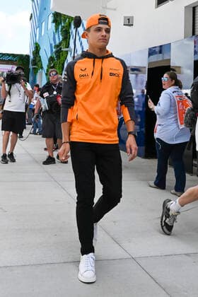 8th May 2022; Miami, Florida, USA; McLaren driver Lando Norris arrives in the paddock prior to the start of the Formula 1 CRYPTO.COM Miami Grand Prix on May 8, 2022 at Miami International Autodrome in Miami Gardens  ActionPlus12388101 DougxMurray Content restricted for UK based newspaper
