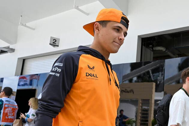 8th May 2022; Miami, Florida, USA; McLaren driver Lando Norris arrives in the paddock prior to the start of the Formula 1 CRYPTO.COM Miami Grand Prix on May 8, 2022 at Miami International Autodrome in Miami Gardens  ActionPlus12388102 DougxMurray Content restricted for UK based newspaper