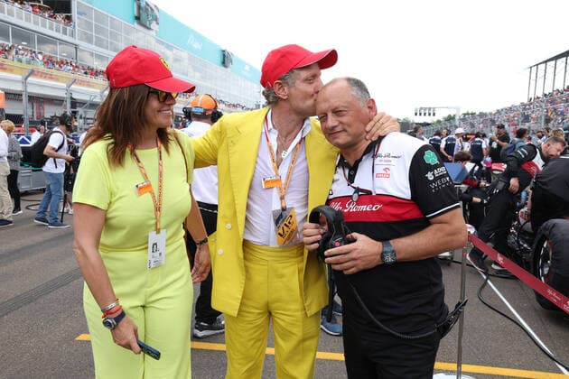 VASSEUR Frederic (fra), Team Principal of Alfa Romeo F1 Team ORLEN, portrait, with Lapo Elkann, starting grid, grille de depart, during the Formula 1 Crypto.com Miami Grand Prix 2022, 5th round of the 2022 FIA Formula One World Championship, WM, Weltmeisterschaft on the Miami International Autodrome, from May 6 to 8, 2022 in Miami Gardens, Florida, United States of America - F1 - MIAMI GRAND PRIX 2022 - RACE DPPI Panoramic  GOOD0083