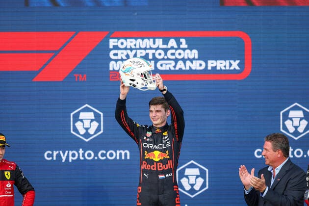VERSTAPPEN Max (ned), Red Bull Racing RB18, portrait, podium during the Formula 1 Crypto.com Miami Grand Prix 2022, 5th round of the 2022 FIA Formula One World Championship, WM, Weltmeisterschaft on the Miami International Autodrome, from May 6 to 8, 2022 in Miami Gardens, Florida, United States of America - F1 - MIAMI GRAND PRIX 2022 - RACE DPPI Panoramic GOOD1412