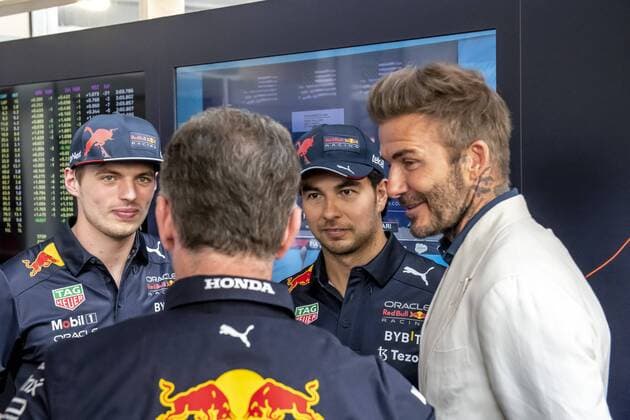 Miami - 08-05-2022, Miami International Autodrome, Max Verstappen and David Beckham at the Formula 1 Miami Grand Prix. Formula 1 Miami Grand Prix Sunday  x16506342x Copyright: