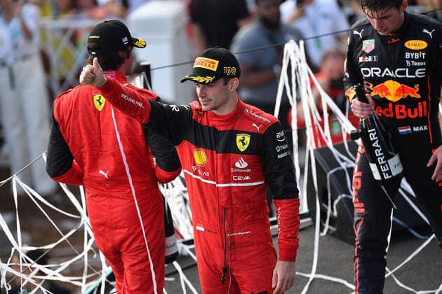 FORMULA 1 CRYPTO COM MIAMI GRAND PRIX 08 05 2022, Miami International Autodrome, Miami, FORMULA 1 CRYPTO COM MIAMI GRAND PRIX ,in picture podium winner Max Verstappen NEL , Oracle Red Bull Racing, 2 place for Charles Leclerc MCO , Scuderia Ferrari, 3 place for Carlos Sainz Jr ESP , Scuderia Ferrari nordphotoxGmbHx xBratic nph00250