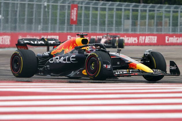Dutch Formula One driver Max Verstappen of Red Bull Racing wins the Formula One Grand Prix? of Miami at the Miami International Autodrome in Miami Gardens, Florida, on Sunday, May 8, 2022.  FLA20220508154 GREGxNASH