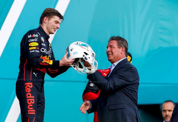 1 Max Verstappen NLD, Oracle Red Bull Racing , Dan Marino, F1 Grand Prix of Miami at Miami International Autodrome on May 8, 2022 in Miami, United States of America Photo by HOCH ZWEI Miami United States of America