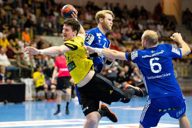220509 Sävehofs Elias Ellefsen in Skipagotu during semi-final three in the Handball League between Sävehof and Ystad IF on 9 May 2022 in Partille,  Copyright: MICHAELxERICHSEN BB220509MI035